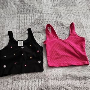 Women's Black and Pink Crop Tops